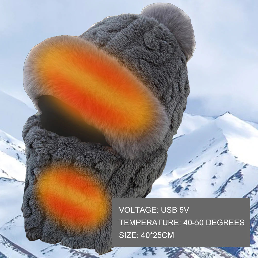 Heated Neck Warmer Cap USB Half Finger Gloves And USB Electric Plush Beanie Hat Scarf  Ear Protection Windproof Warmer Scarf Hat