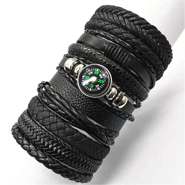 10 Pcs/set Black Wrap Woven New Fashion Handmade Men Bracelets Male Women Leather Bracelets Men Bangle
