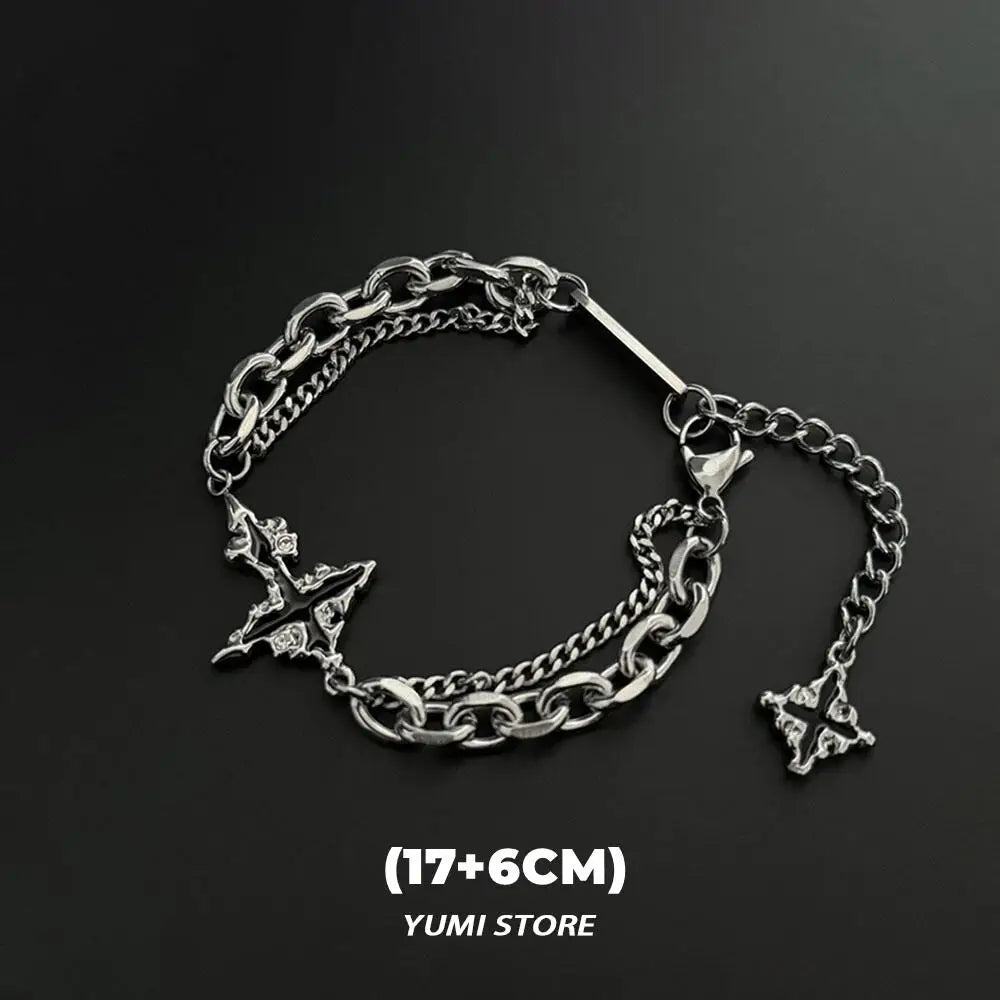 Retro Flame Cross Bracelet For Men Woman Hip Hop Titanium Steel Splice Chain Charm Unisex Jewelry