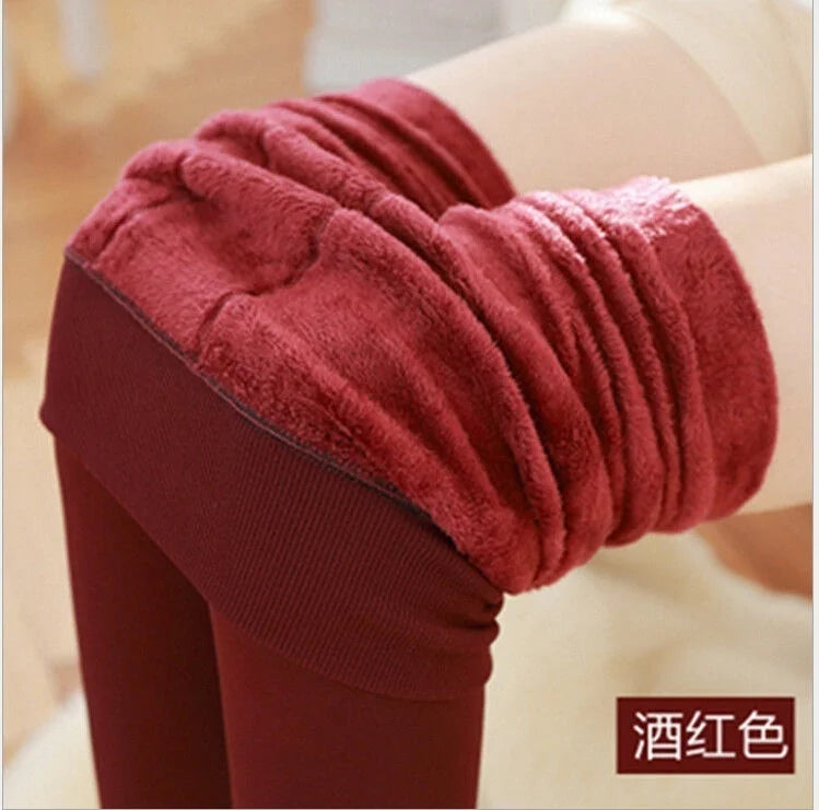 Autumn Winter Thick Warm Fleece Lined Leggings Solid Color High Waist Stretchy Thermal Pants Skinny Tights Pantyhose