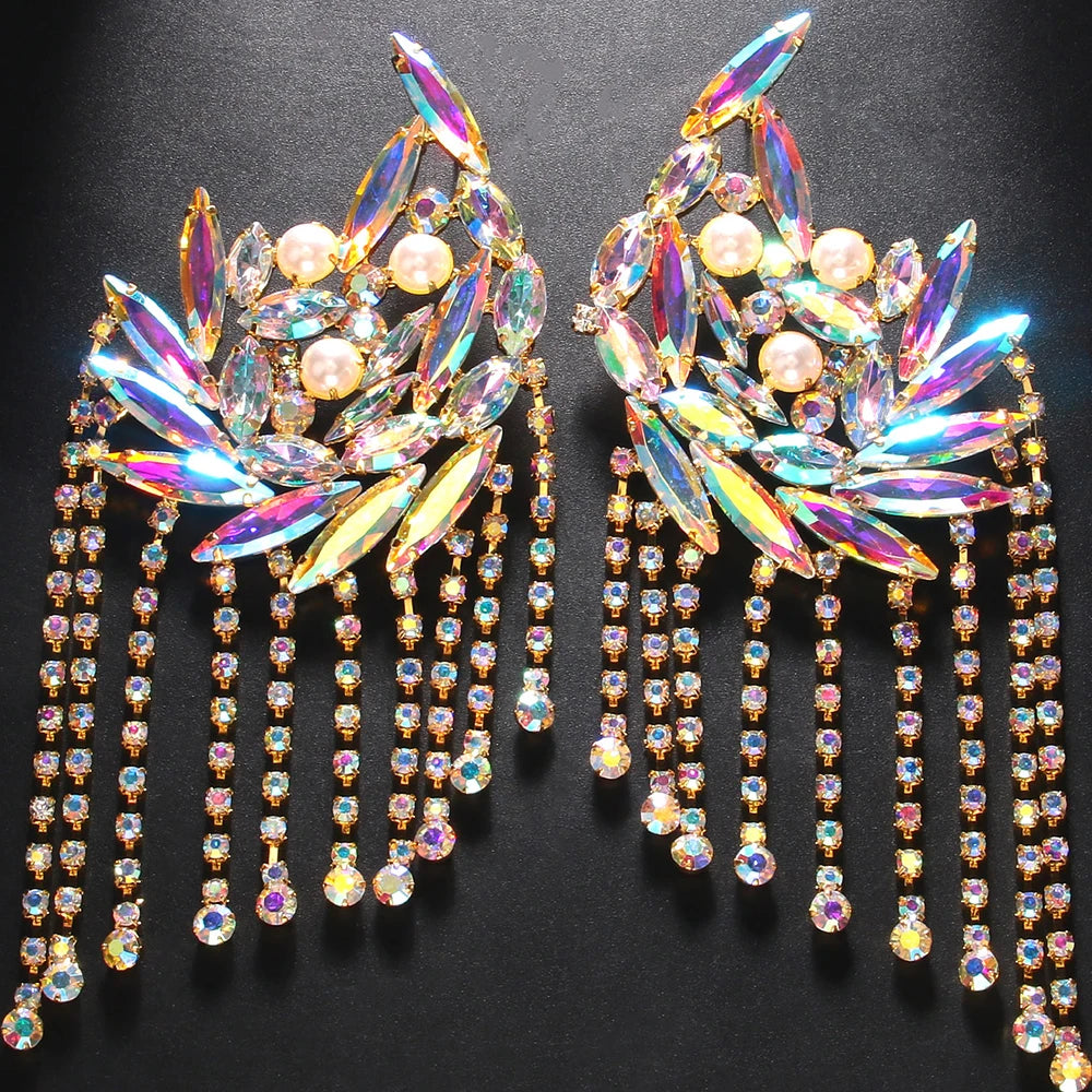 Imitation Pearl Tassel Earrings Fashion Statement Rhinestone Earrings Stud