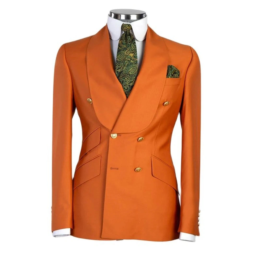 Gold Men Business Casual Men's Suits Jacket Pants Set Male Blazer Coat Pants 2PCS Slim Fit Suits