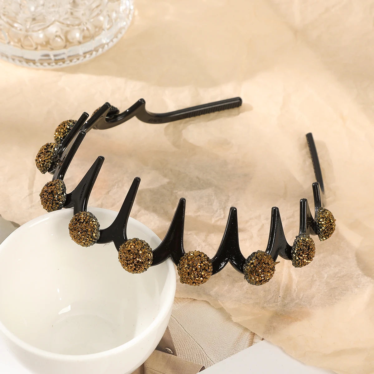 Flower Rhinestone Wave Hairband Headbands Hair Hoops Women  Retro Hair Hoops Face Wash Hairpin Fluffy Texture Toothed Comb