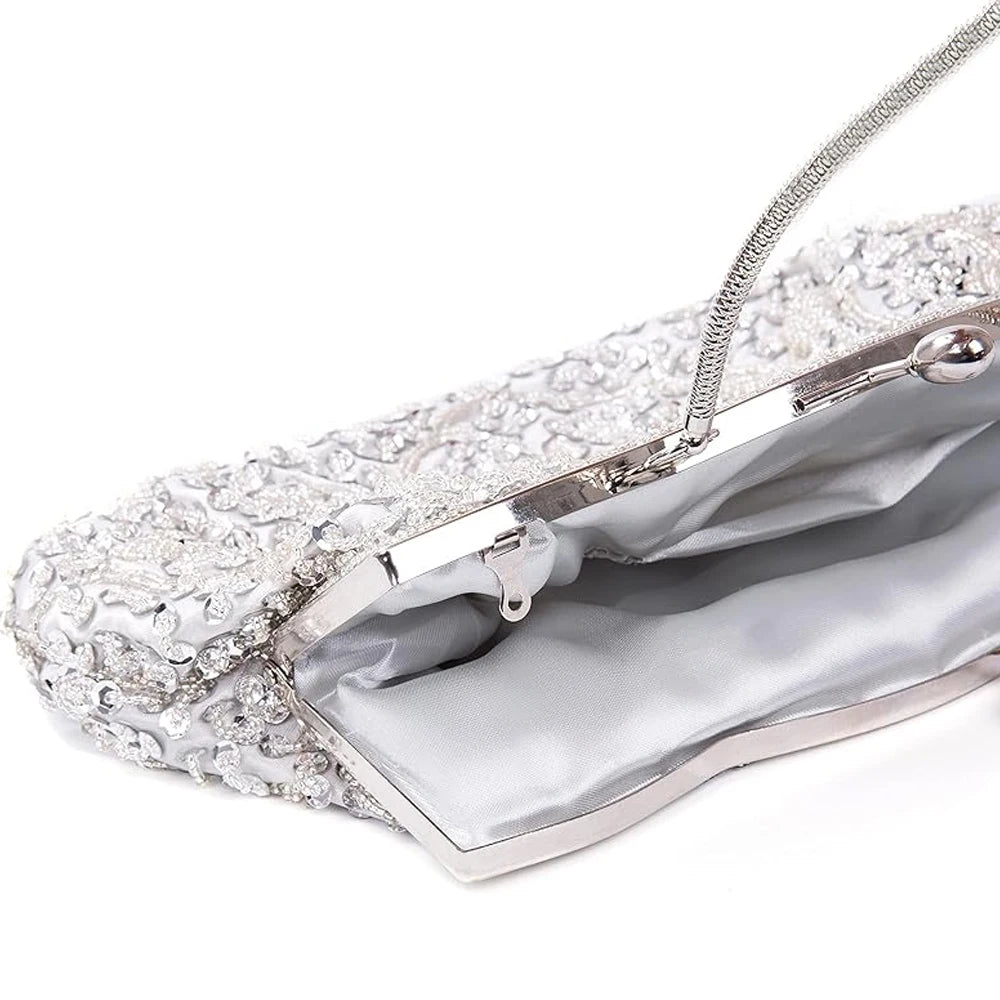Women's Handbag Floral Designer Evening Bag Beaded Sequin Design Vintage Kissing Lock Satin Purse Bag Wedding Party Clutch Bags