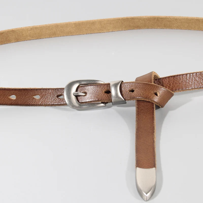 Extended Thin Section Knotted Decorative  Belt  Soft Genuine Leather
