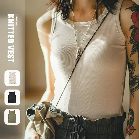 Sleeveless Knitted Tank Tops for Women Solid Color Casual Sports Vest Slim Fit Female Outer Wear Tops