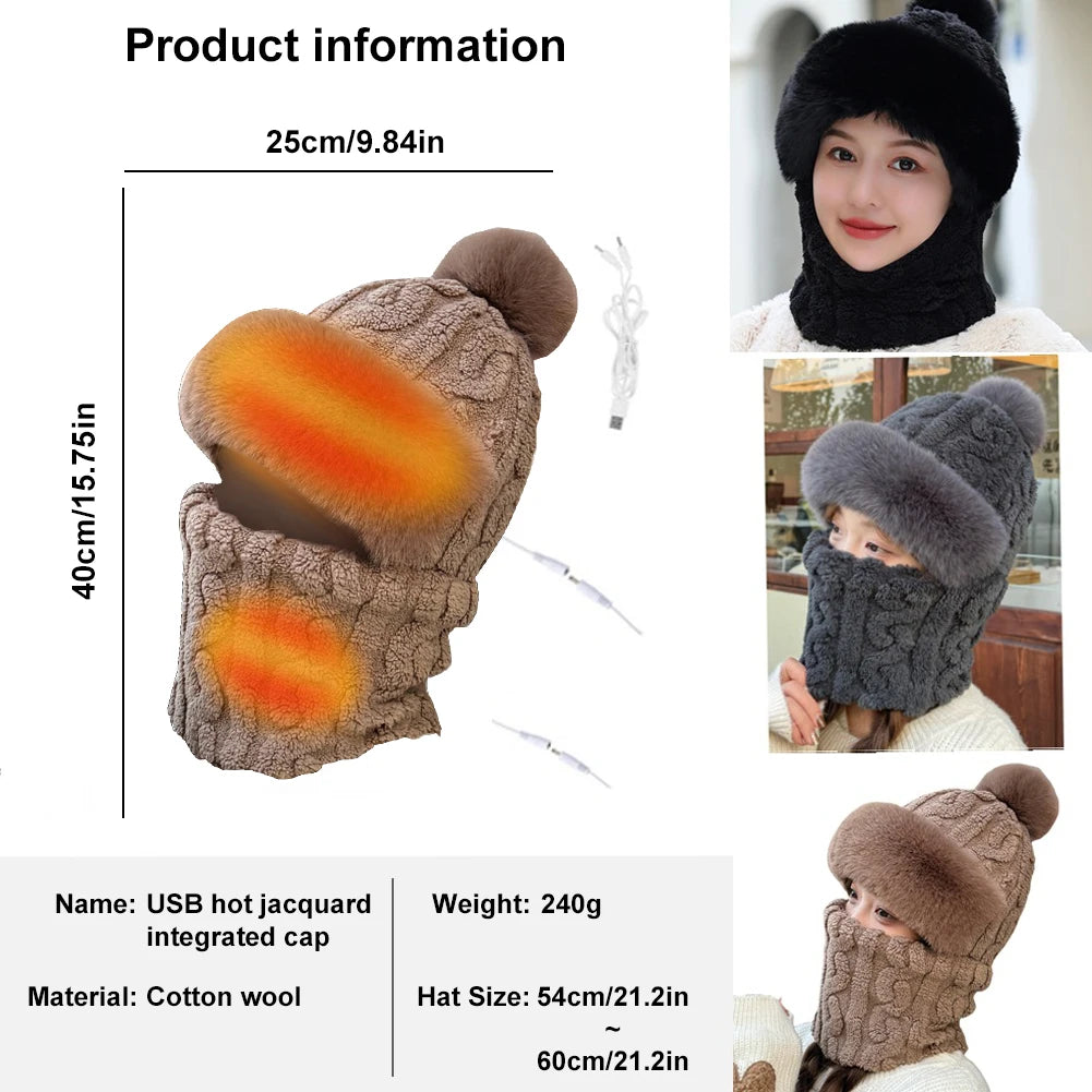 Heated Neck Warmer Cap USB Half Finger Gloves And USB Electric Plush Beanie Hat Scarf  Ear Protection Windproof Warmer Scarf Hat