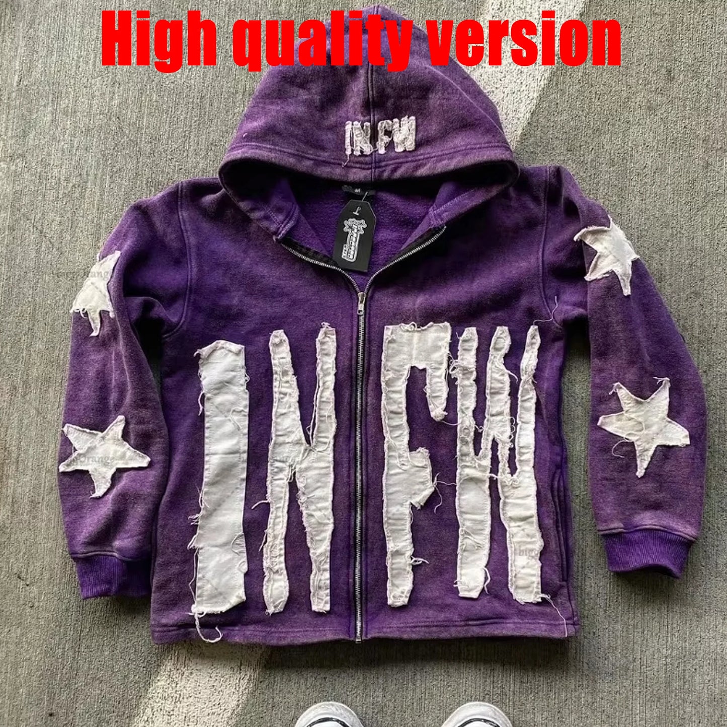 Star Letter Embroidered Zipper Sweatshirt Women  Loose Oversized Hoodie Versatile Casual Retro Jacket