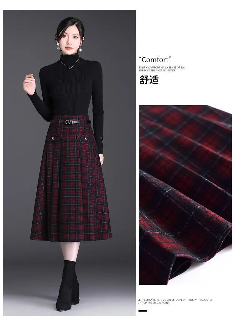 A-line Skirt  Woolen Medium Long