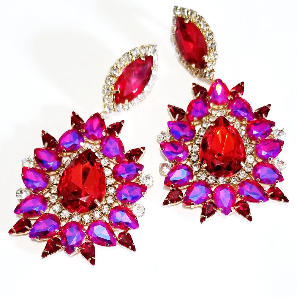 Exaggerate Geometric Dangle Earrings Water Drop Accessories Fashion Colorful Rhinestone Earrings