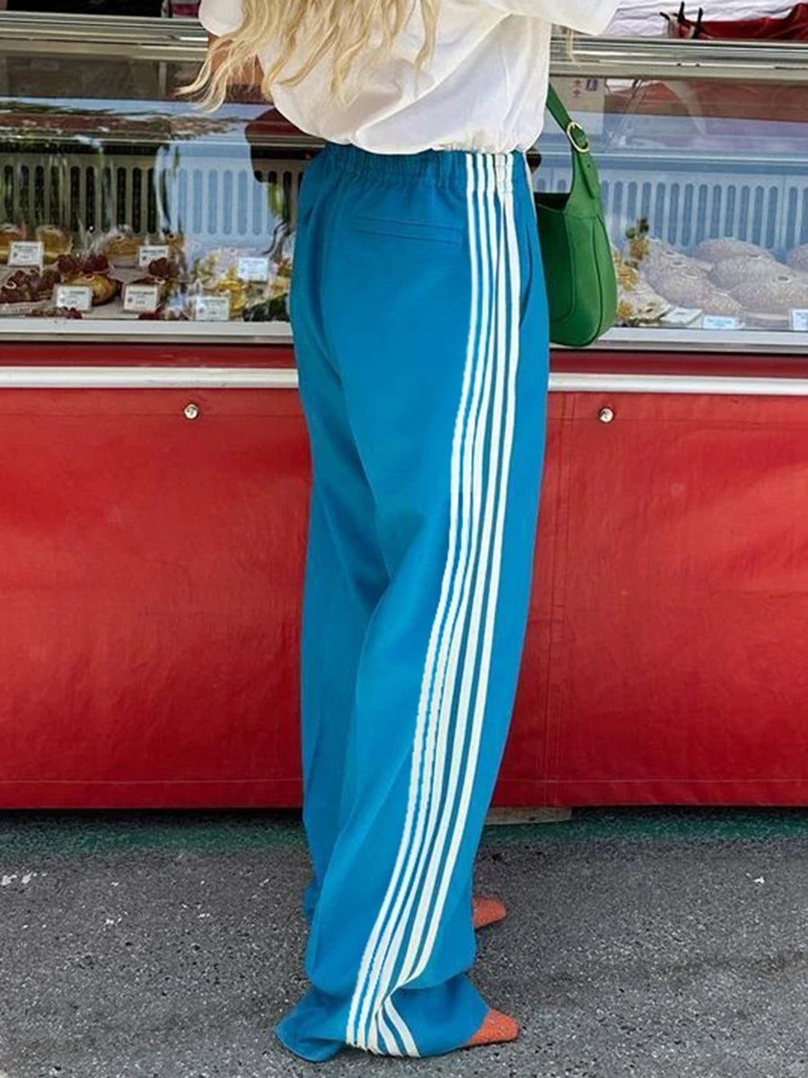 Women s High Waisted Striped Trousers with Adjustable Drawstring Waistband and Side Pockets for a Casual Chic Look