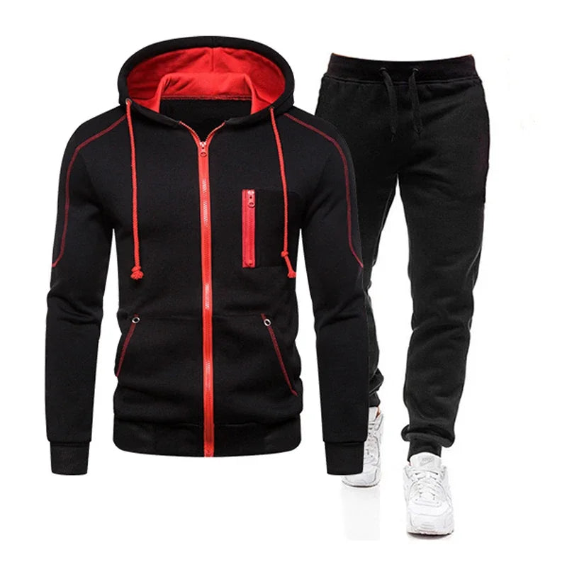 Men's Sets Wear Men's Fashion Autumn Winter Double Zipper Jacket/ Hoodie Pant Warm Tracksuit Sportwear Jogging Suits