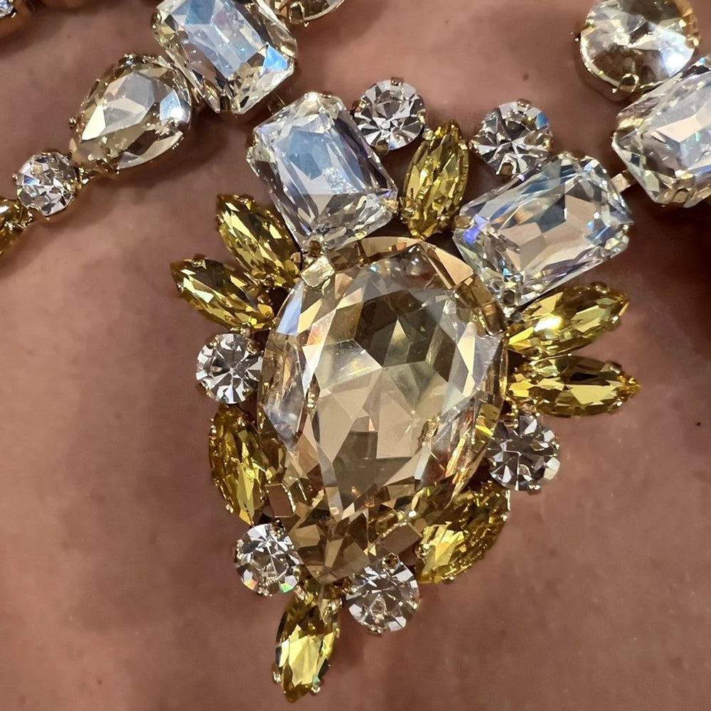 Large Bling Yellow Rhinestone Necklace  Boho  Accessories Crystal Necklace Collar