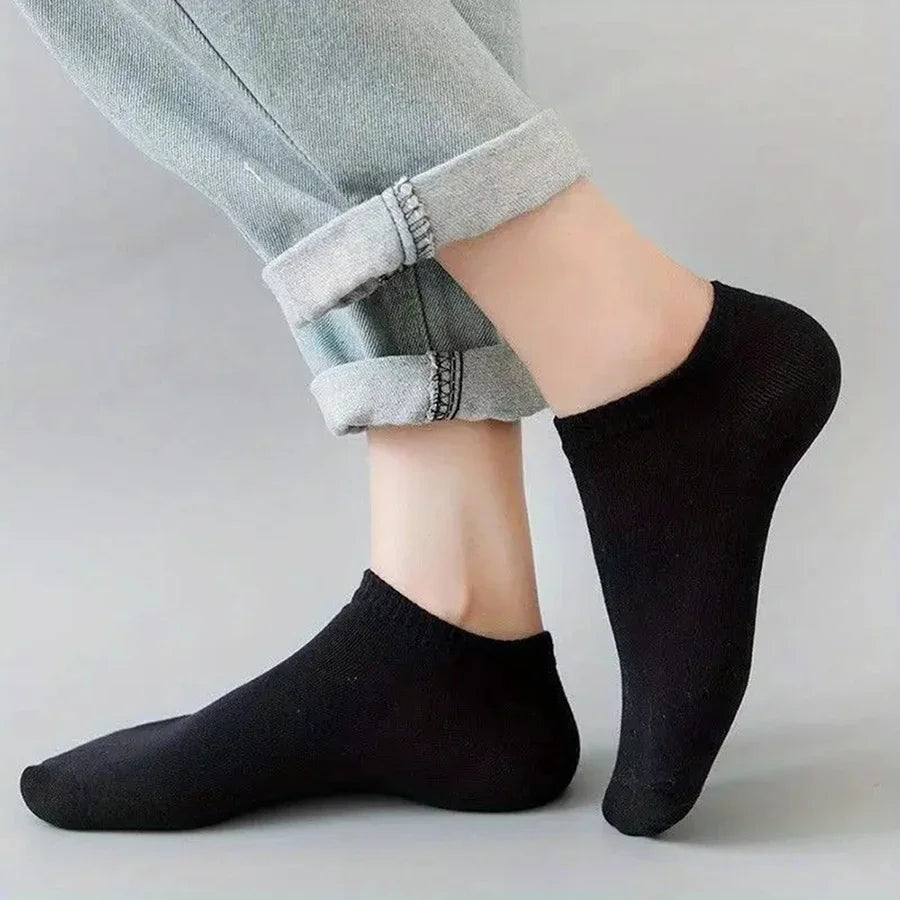 10 pairs/Men's Socks Spring/Summer Thin, Breathable, Soft Polyester Cotton Socks Black Casual Business Ankle Socks Boat Socks