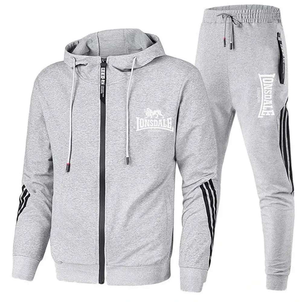 Men's Printed Long-sleeved Fitness Spring And Autumn Hoodie Sports Jacket + Pants Suit Drawstring Sports Suit Zipper Clothes