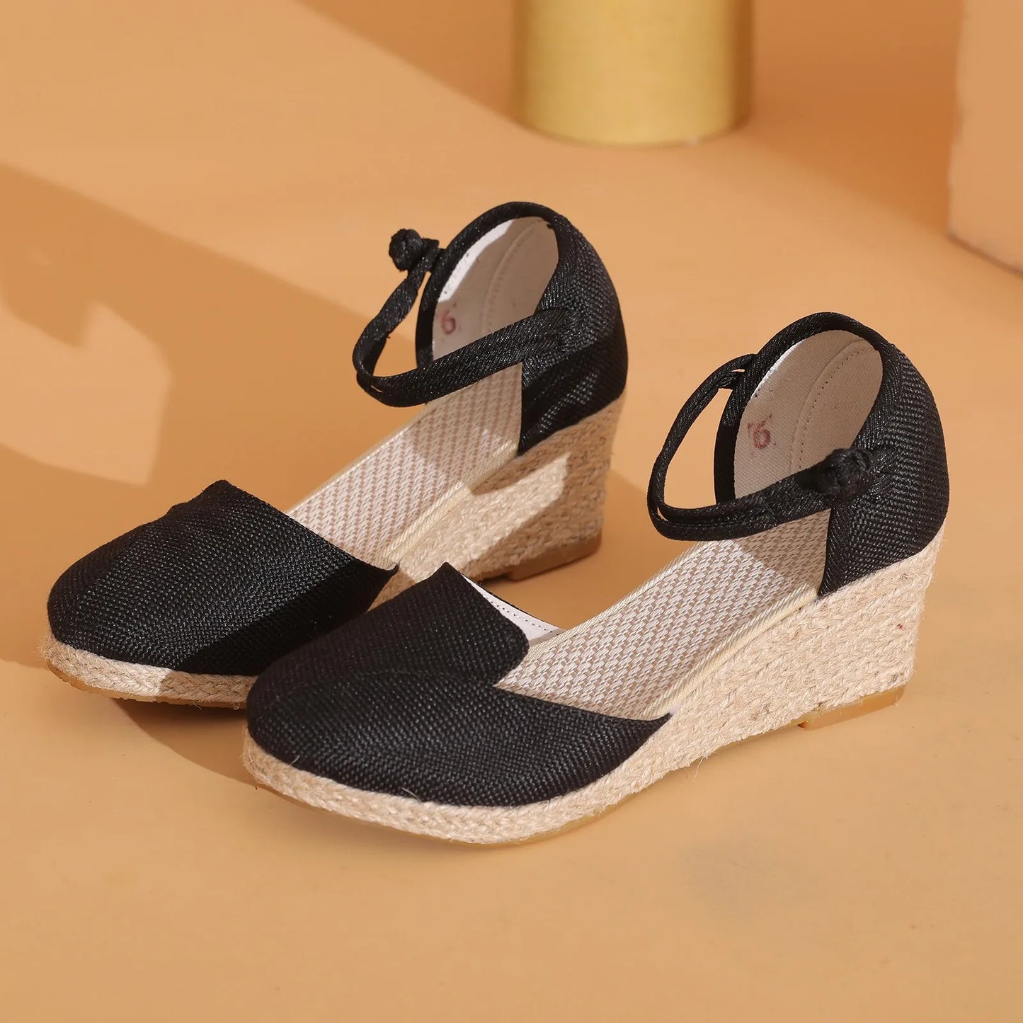 Women's Platform Wedge Linen Sandals Versatile Braided Buckle Breathable Wedge Sandals