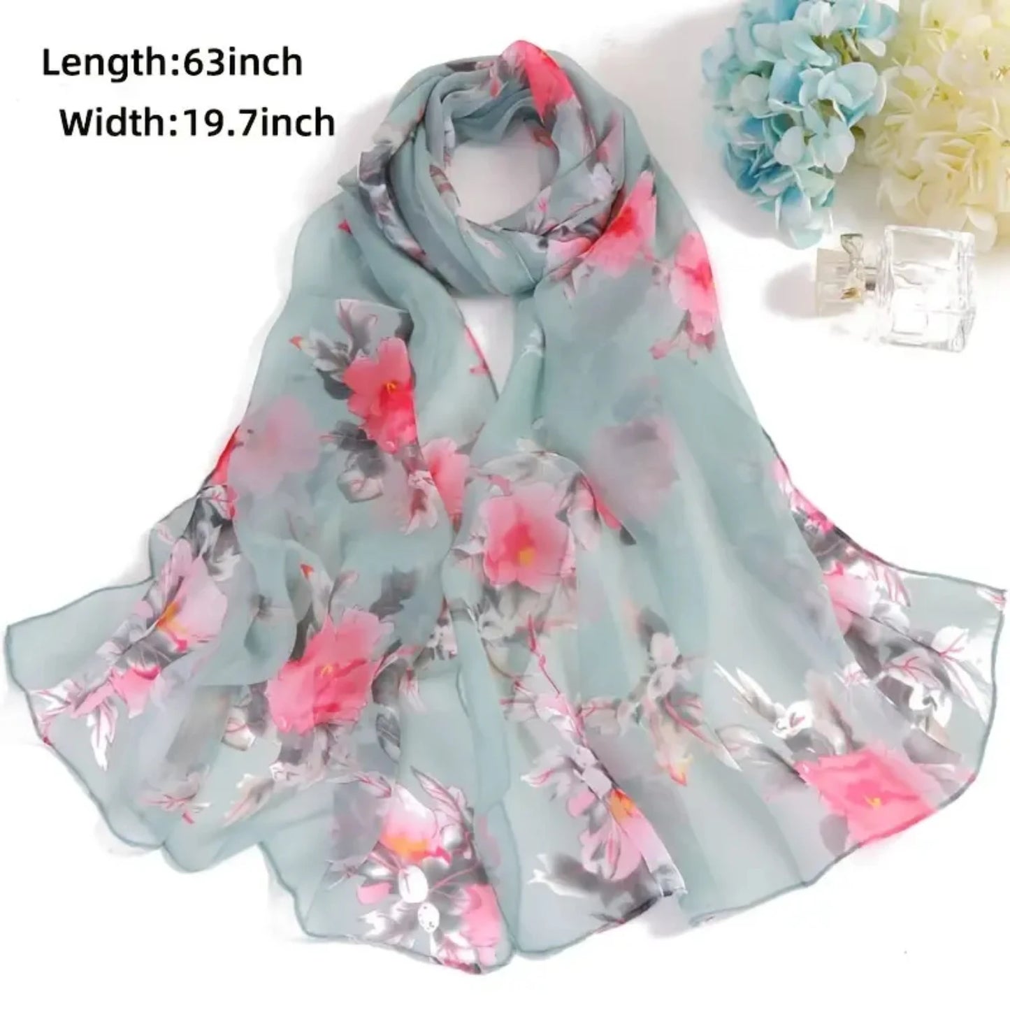Elegant Peach Blossom Floral Lightweight Women's Shawl Scarf