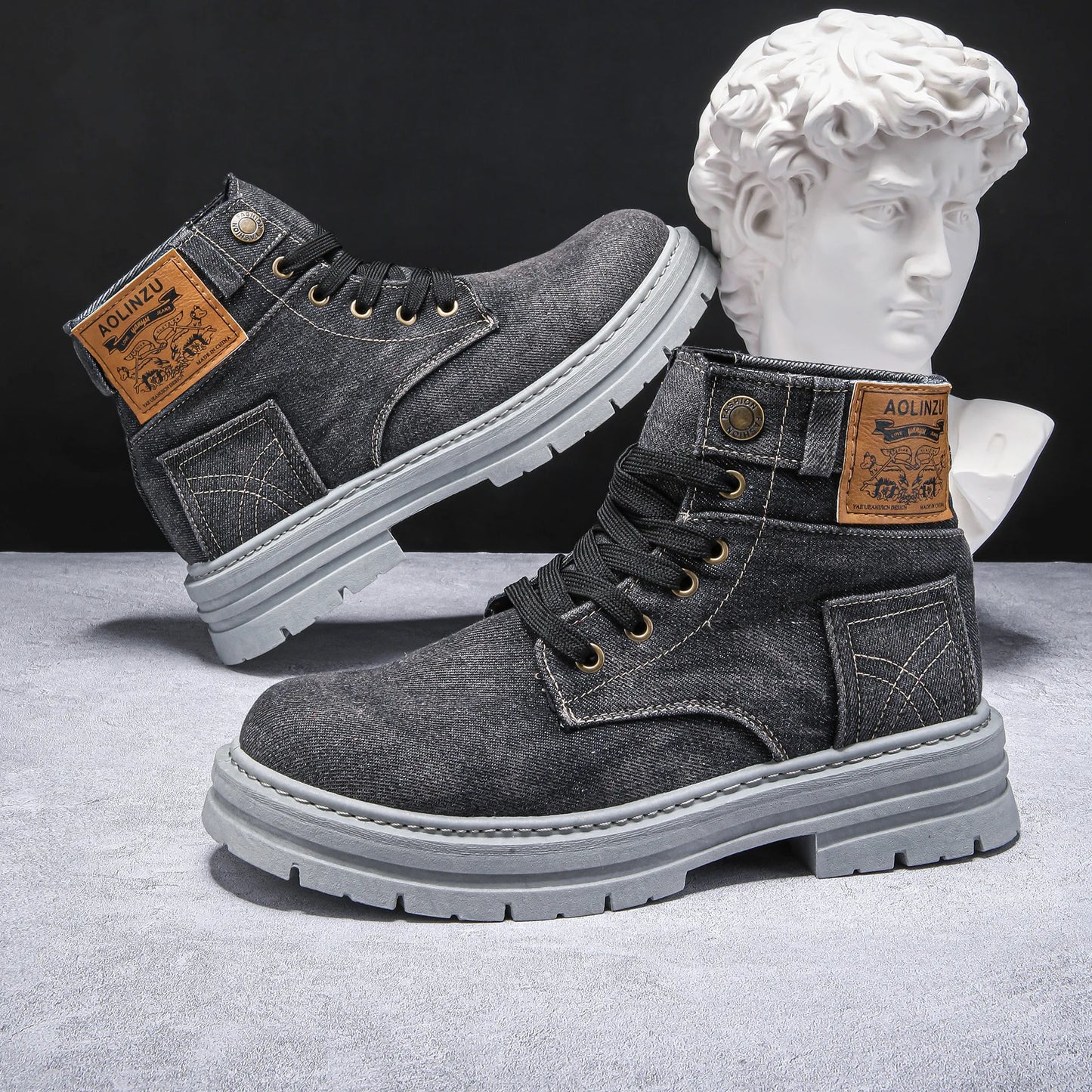 Retro Canvas Boots for Men Trendy Working Shoes High Top Men Ankle Boots Outdoor Street Style Platform Boots