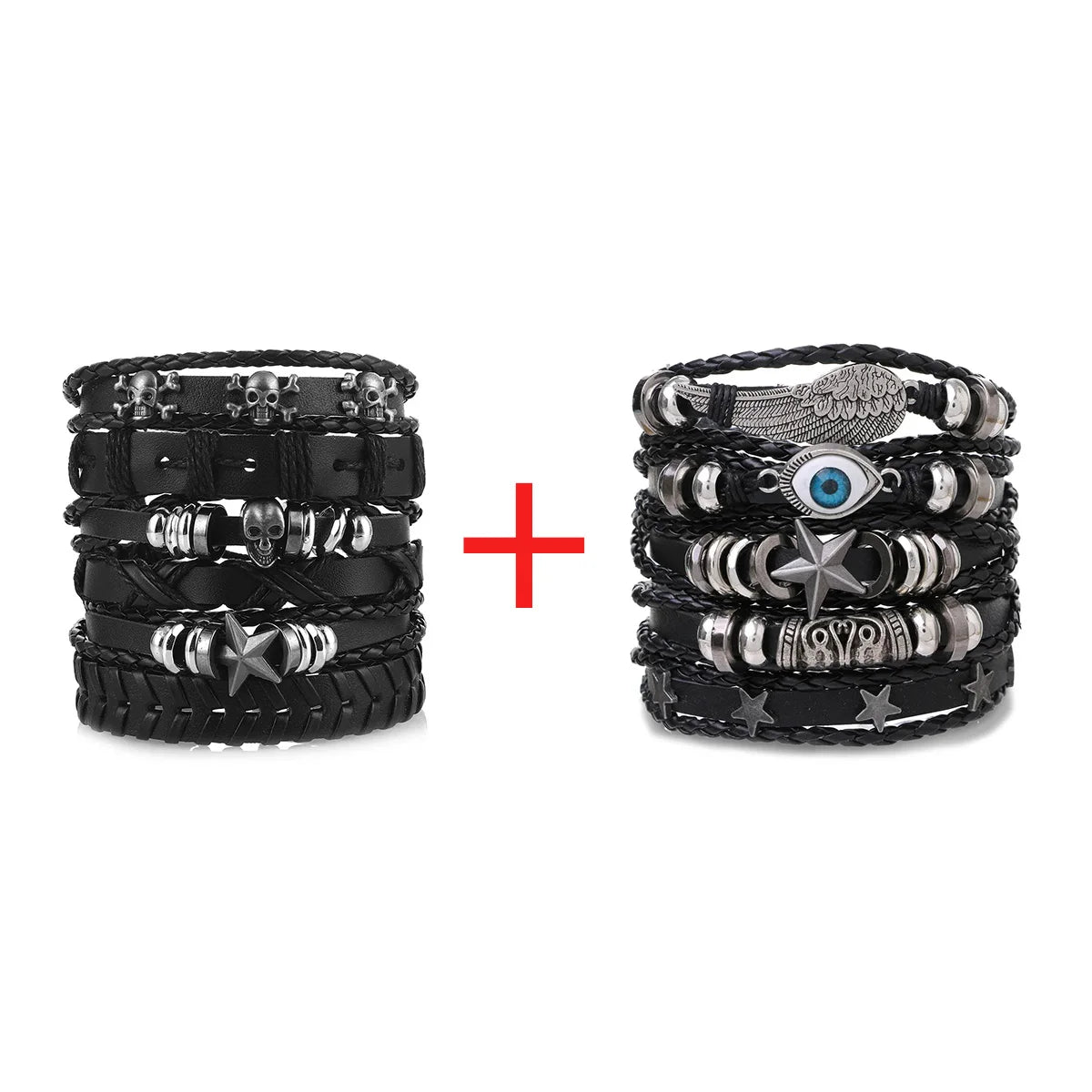 1 Fashion Bracelet Viking Bracelet For Men Hand Bracelets Woven Skull Hand Jewelry Adjustable Leather Set Bracelet
