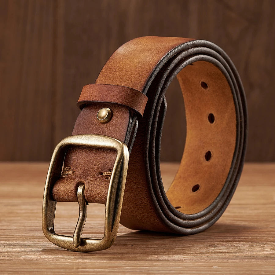 Thick Cowhide Copper Pin Buckle  Genuine Leather Belt Casual  Retro