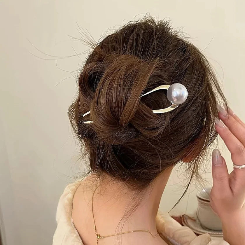 Pearl Hairpins U-shaped Metal Shell Hair Clip Pins Women Girls Hair Sticks Bun Maker Hair Styling Accessories Gifts