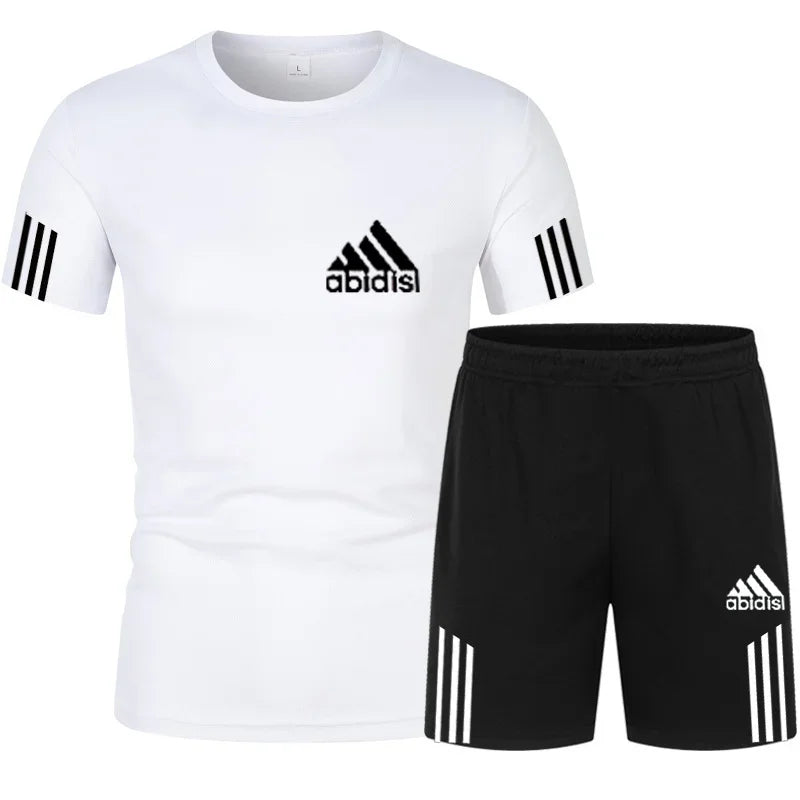 Summer Luxury Set Men's Short Sleeve Suit Fitness Fashion Casual Shorts Tracksuit Clothes for Mens T-shirt + Shorts 2-piece Set