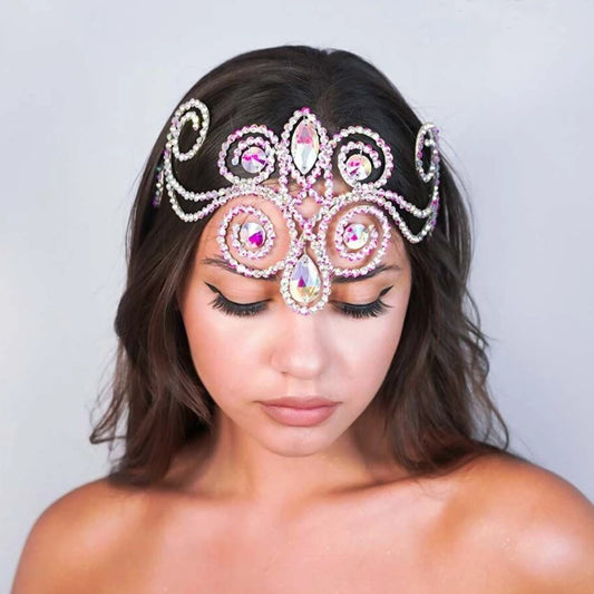 Colorful Flower Forehead Chain Headwear Jewelry  Rhinestone Headpiece