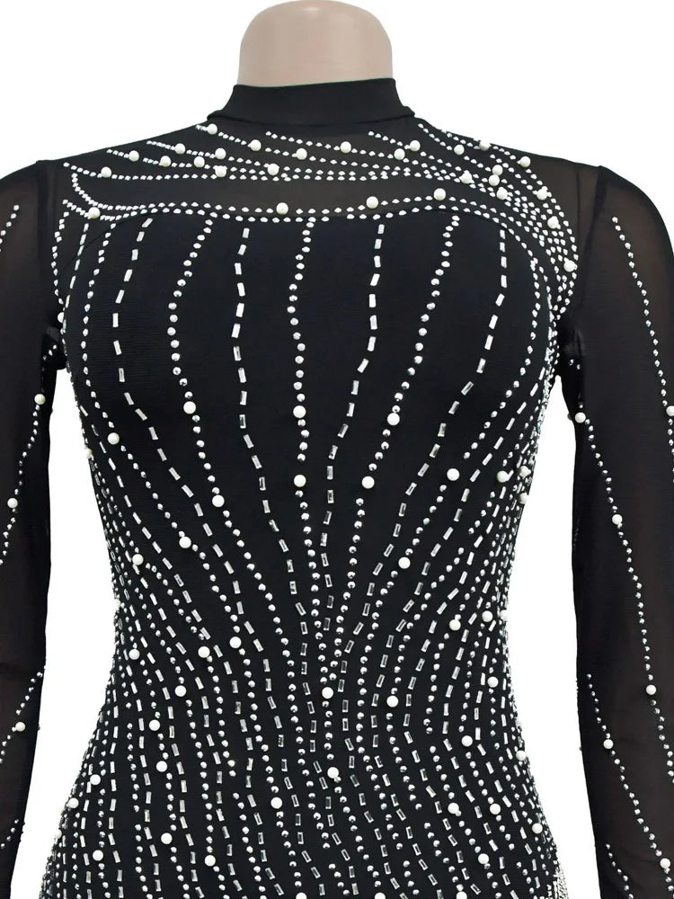 Crystal Embellished Fringed Mini Dress Rhinestone
