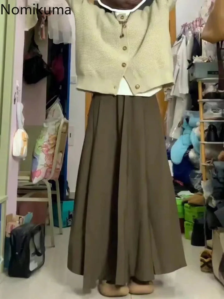 Pleated Skirts for Women High Waist Big Swing Jupe Vintage Long Skirt