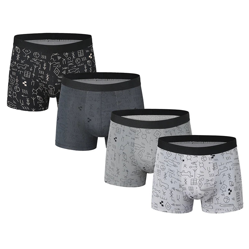 4-piece MEN'S FASHION Printed Underwear Breathable Crotch Boxers for Teenagers Comfortable plus Size Underwear up to 6XL.