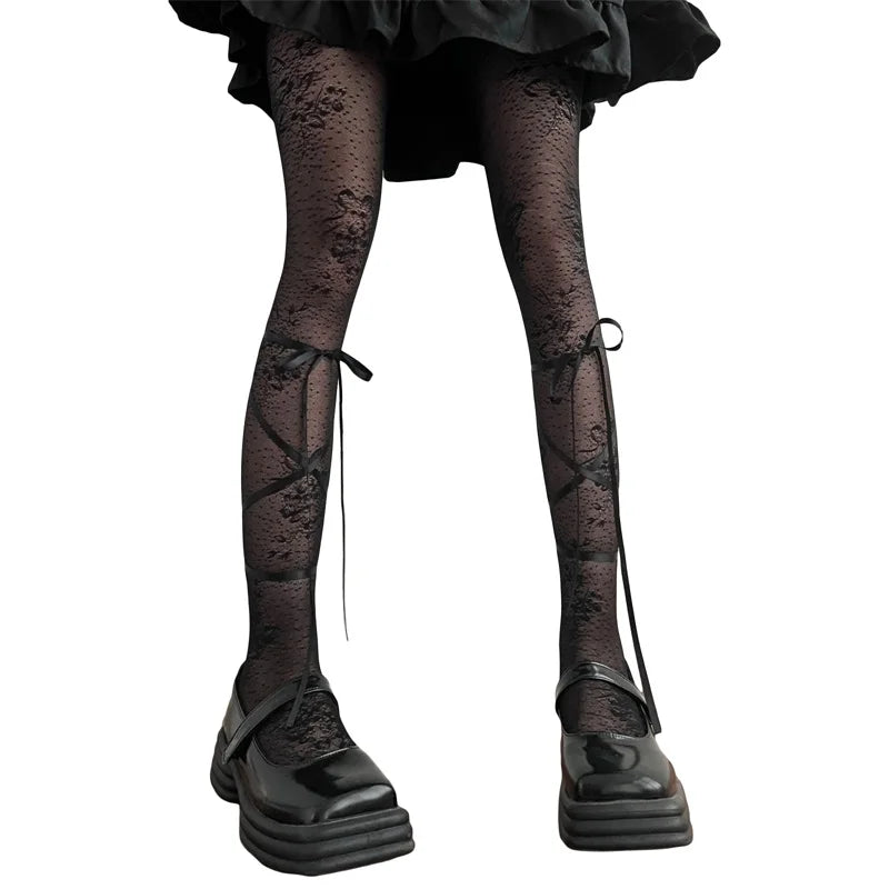 Fashion Thigh High Socks with Sheer Bow Tie Up Detail - Trendy Stockings