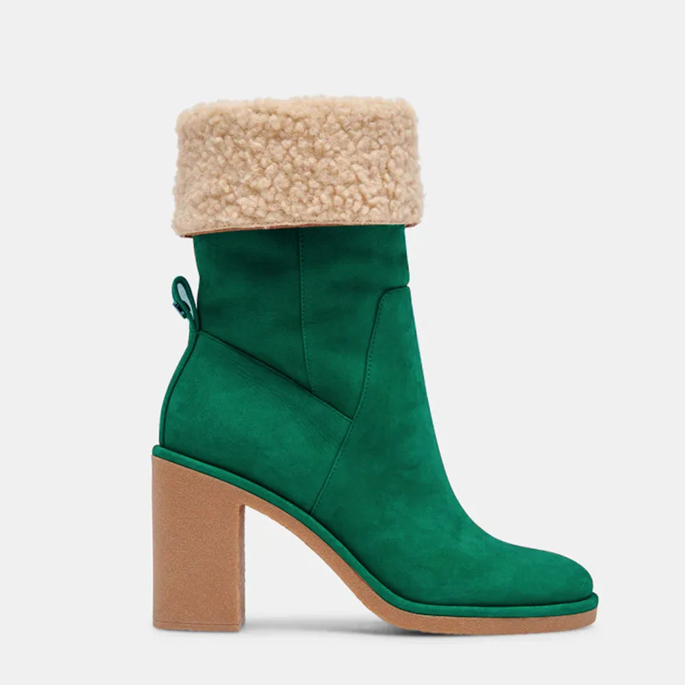 Boots Comfortable Side Zipper Mid Chunky Heel Suede Warm Fur Snow Ankle Boot