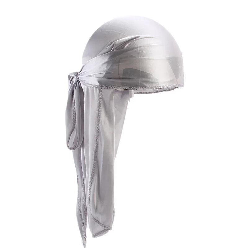 Unisex Silky Long Tail Durag Pirate Hat Turban Fashion Headwraps Cap Bandana Women Men Headwear Caps