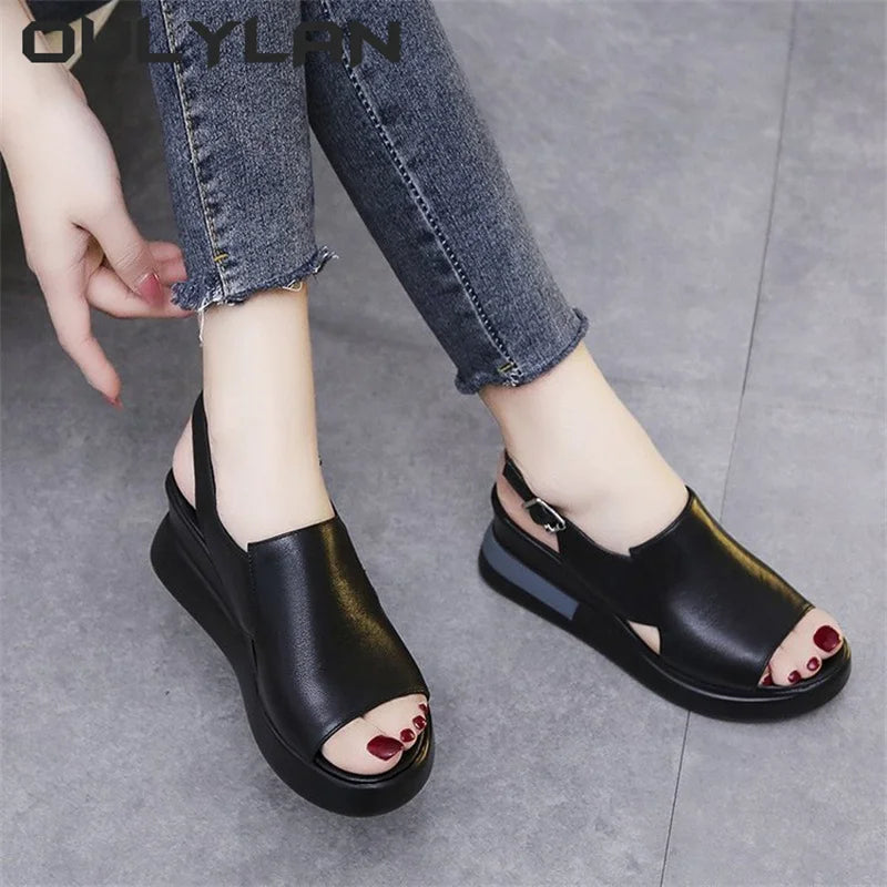 Summer Wedge Platform Sandals Fashion Retro Beach Shoes Ladies Casual Peep Toe Soft Comfortable
