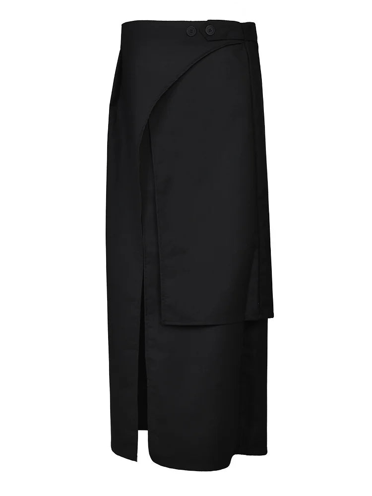 High Waist Black Irregular Slit Hem Layers Spliced Long Half-body Skirt