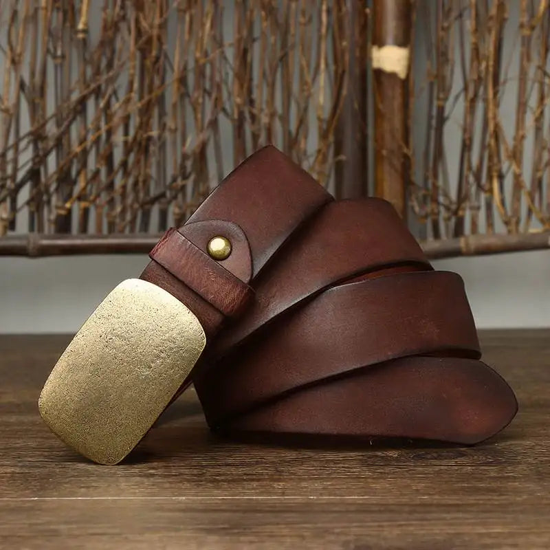 Brass retro tanned leather belt
