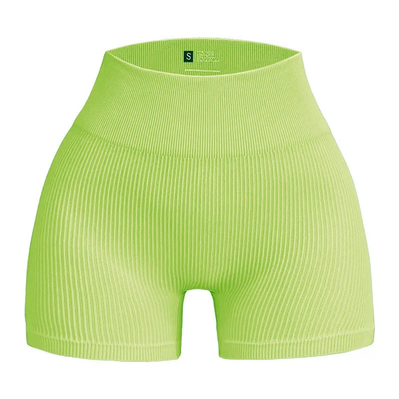 Seamless Threaded High Waisted Hip Lifting Fitness Yoga Shorts
