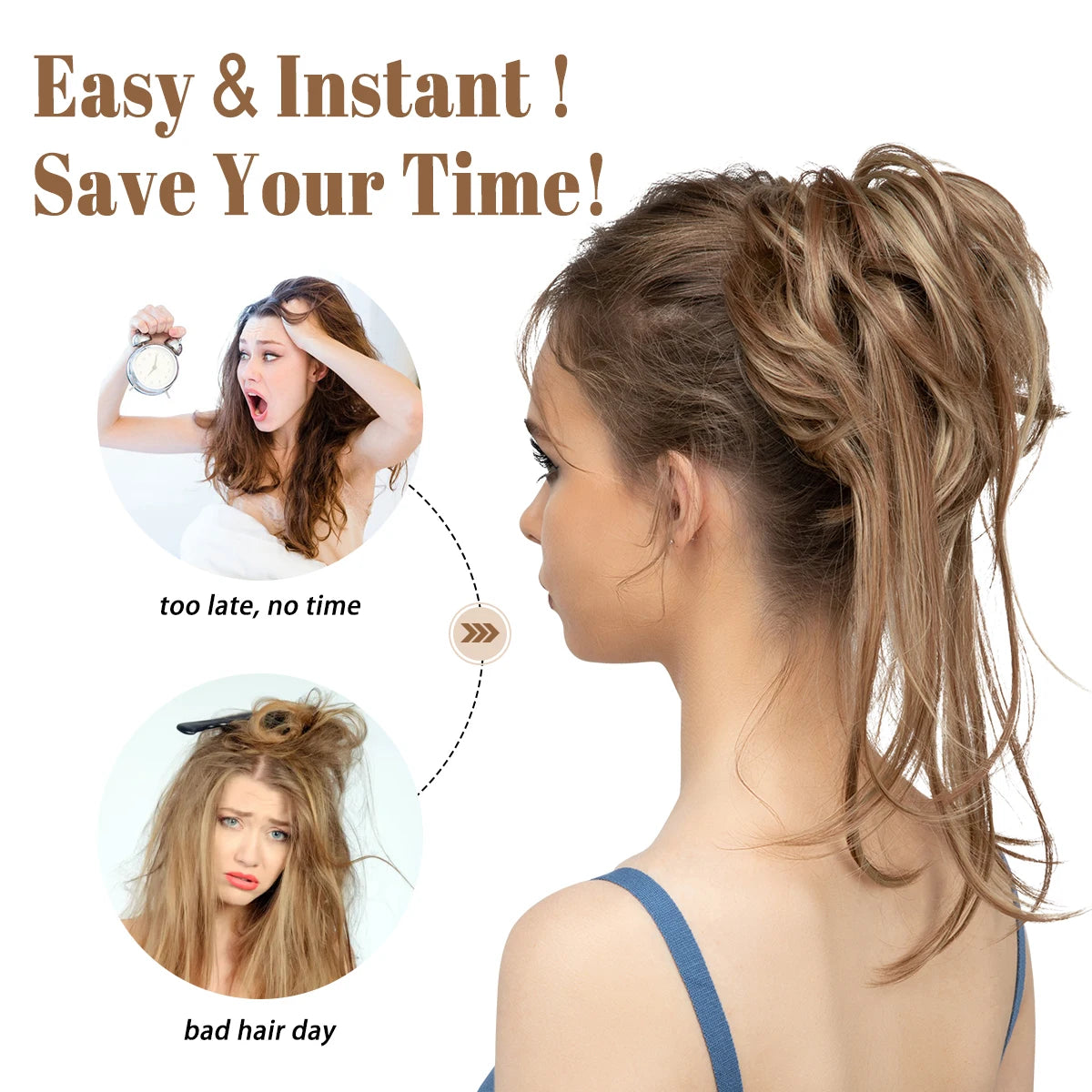 Synthetic Elastic Messy Bun Hairpieces Curly Scrunchie Black Blonde Brown Chignon Band Updo Donut For Women Natural Fake Hair