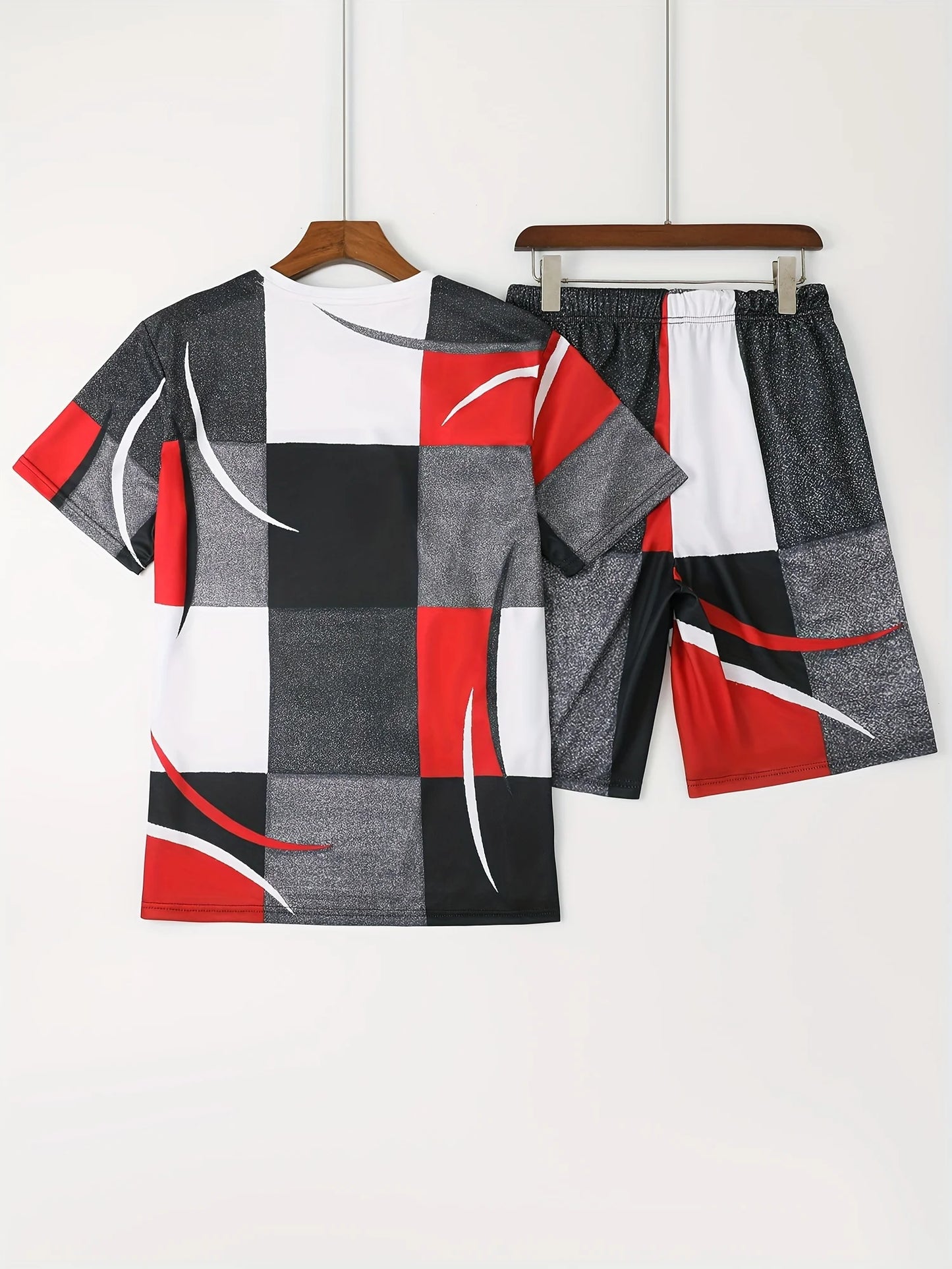 Two-piece sports suit, men's comfortable round neck printed T-shirt and vitality micro-elastic breathable trousers