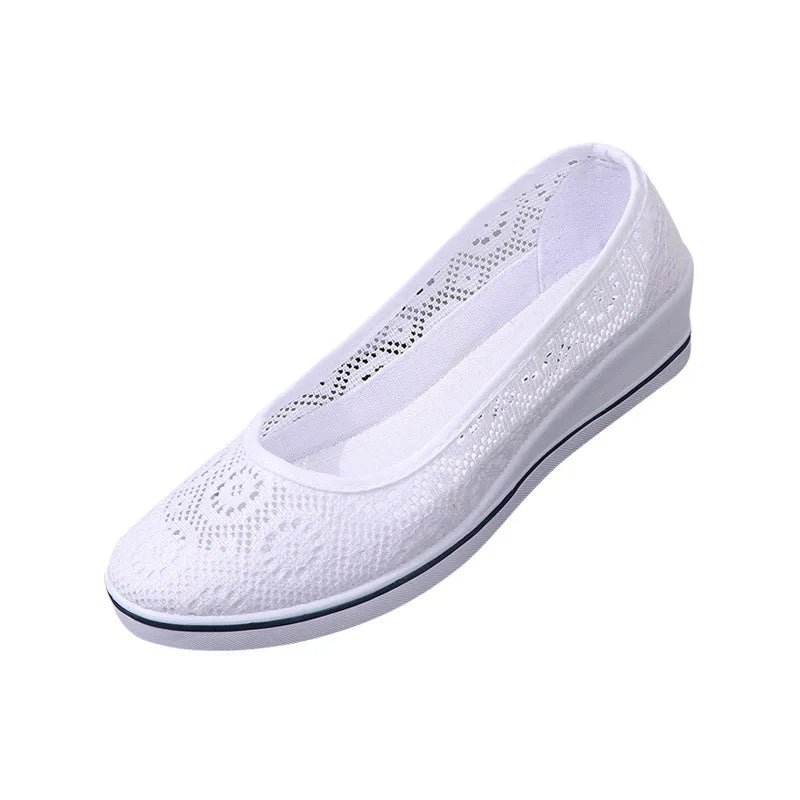 Lace Hollow Breathable Shoes Flat Mid Wedge Heel Women's Summer Beauty Shoes Size 34-41