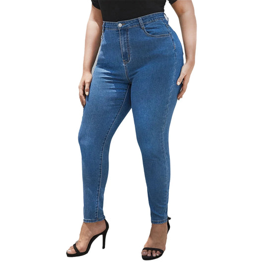 Plus Size Women Jeans  Full Length Denim Jeans High Waist High Stretchy  Denim Jeans