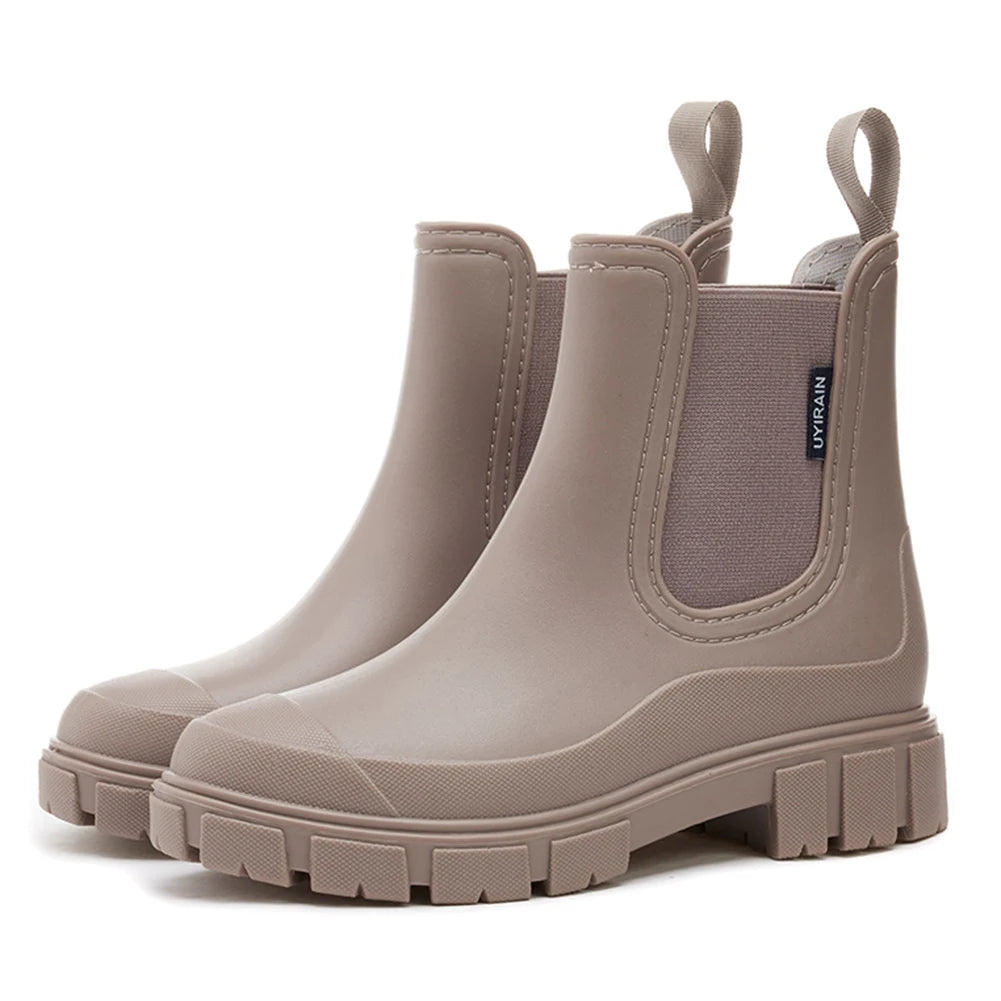 Waterproof Wellington Boots Thick Sole Short Boots Non-Slip Fashion Rain Boots Breathable Wide Toe