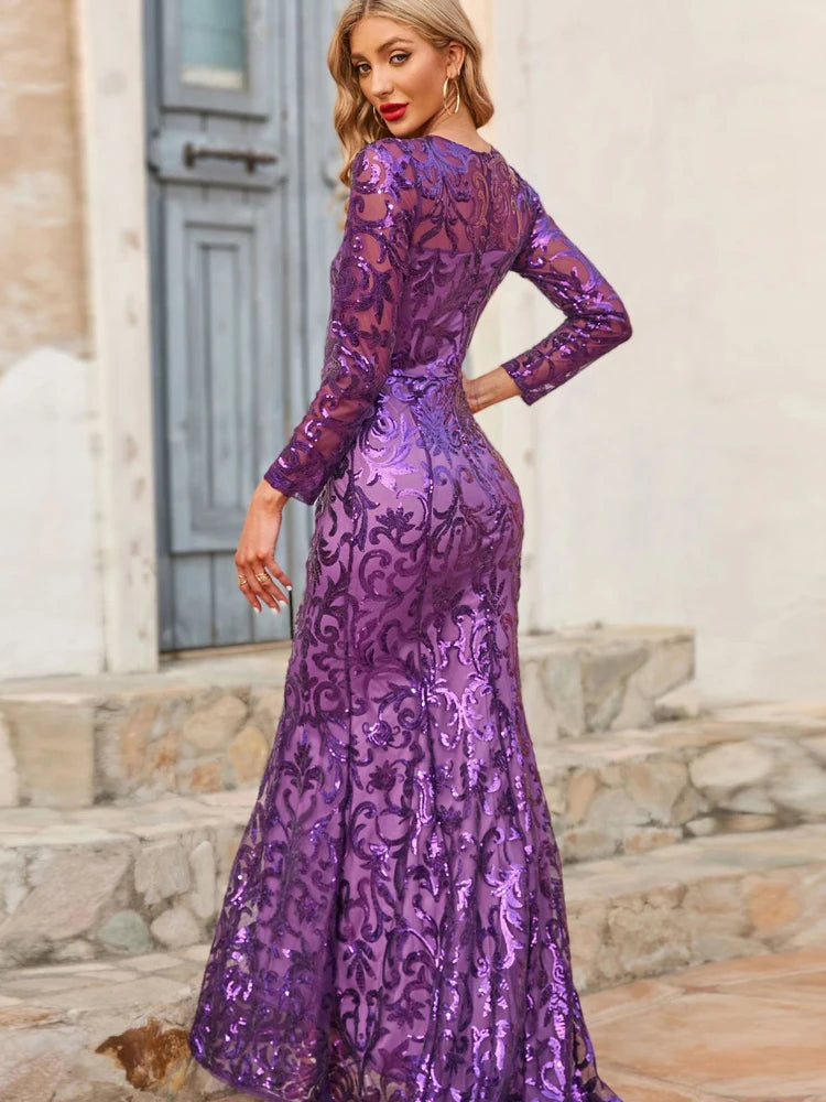 Sequined Silk Diamond Long Bodycon Dress