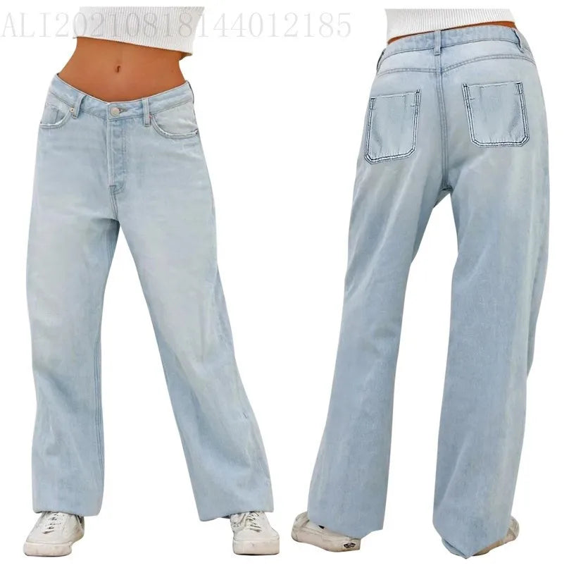 European and American loose Denim wide leg pants slimming high waist all-match jeans for women