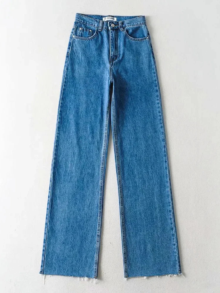 Cryptographic Casual Fashion Straight Leg Women's Jeans Denim Bottom Long High Waist Baggy Jeans