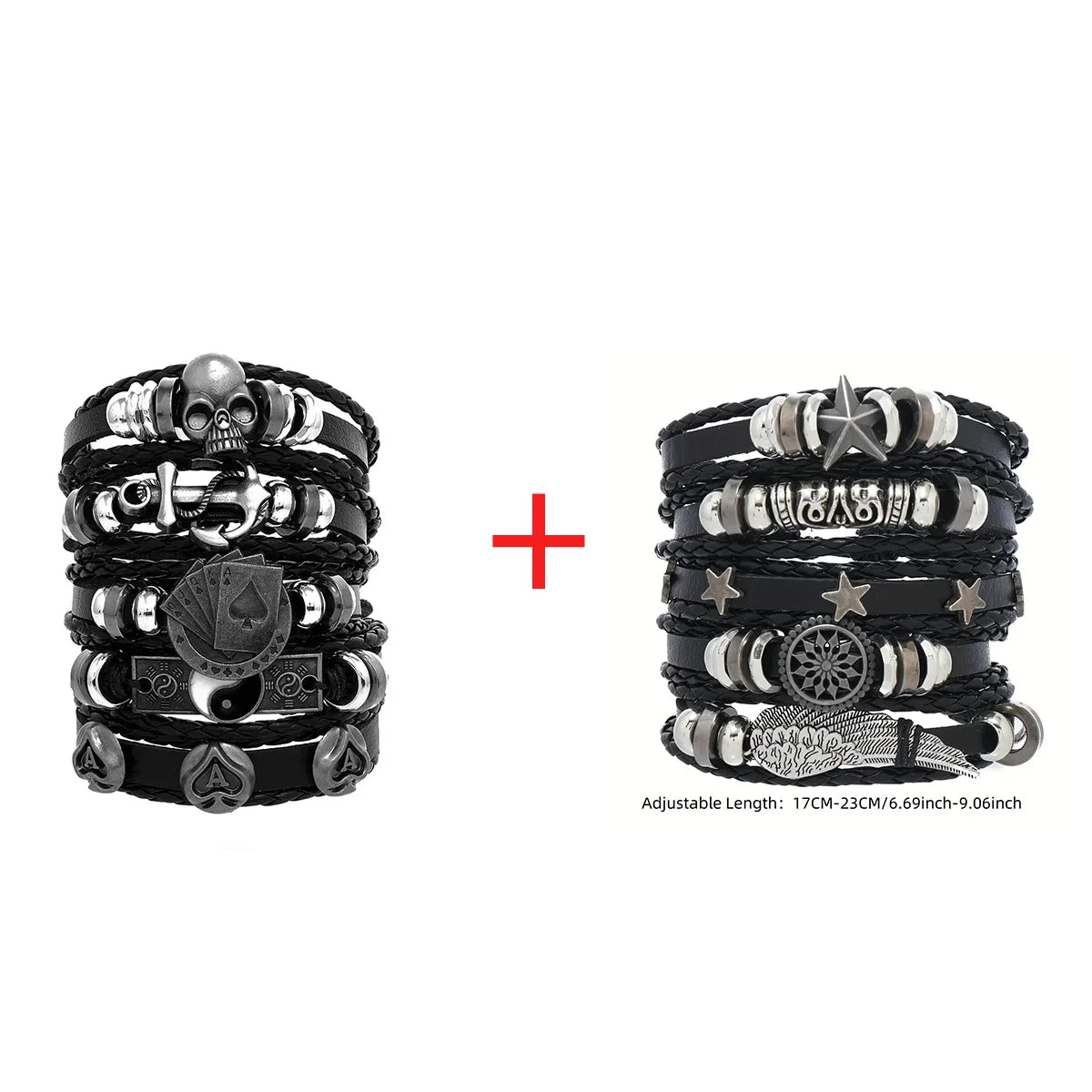 1 Fashion Bracelet Viking Bracelet For Men Hand Bracelets Woven Skull Hand Jewelry Adjustable Leather Set Bracelet