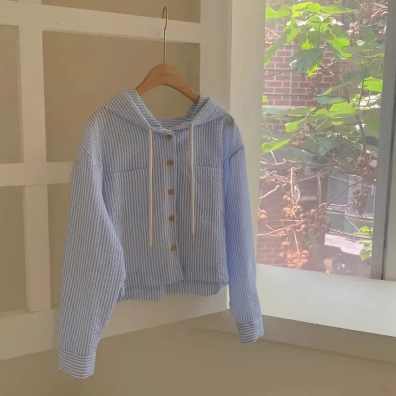 Women Shirt Summer Fashion Sunshade Long Sleeve Casual Hooded Loose Fit Lightweight