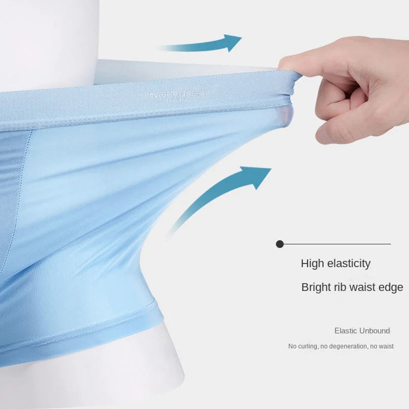 4pcs Boxer Shorts Men's Ice Silk Underwear Cool Underpants Breathable Sexy Thin U Convex Lingerie