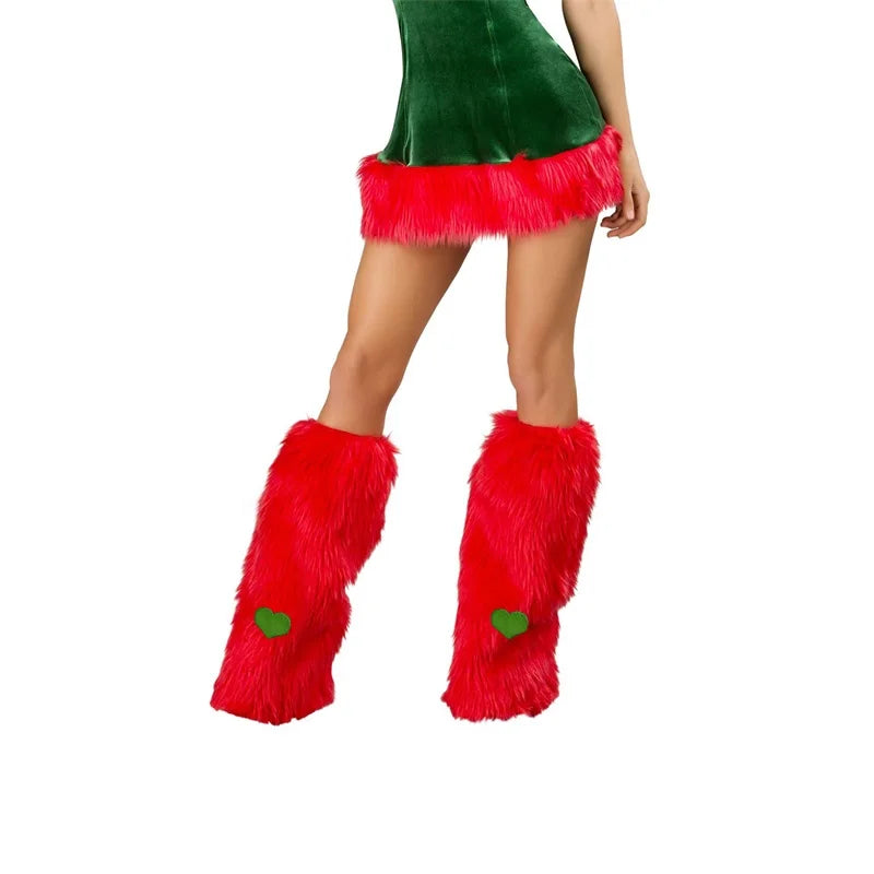 Warm Fuzzy Leggings Heart Patterned Knee High Socks Cozy Boot Cuffs