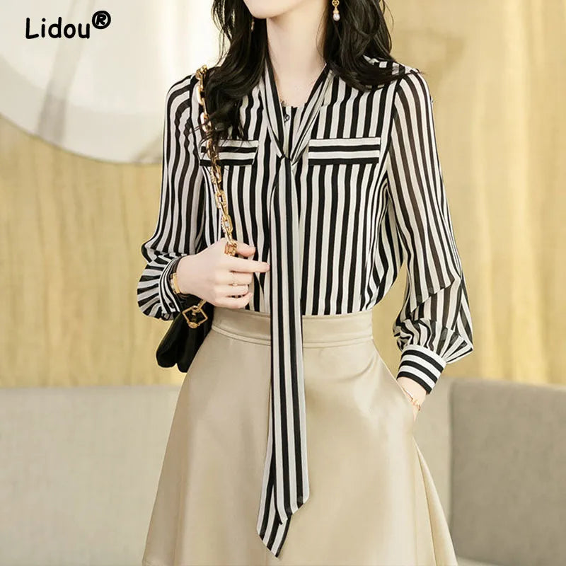 Striped Printing fashion blouse Long Sleeve